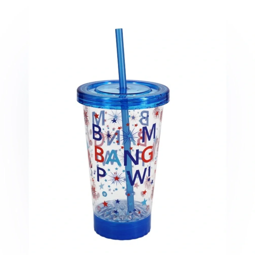 Patriotic 4th of July Light Up 🎆Colorful Party Tumblers with Straws 🇺🇸 NWT